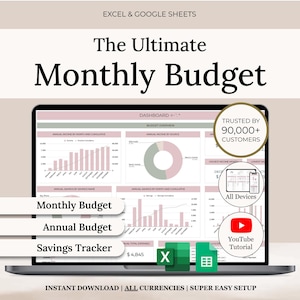 Monthly Budget Spreadsheet | Excel Budget Template | Simple Annual Budget | Personal Finances | Easy Google Sheets | Financial Planner Easy