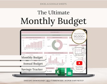 Monthly Budget Spreadsheet | Excel Budget Template | Simple Annual Budget | Personal Finances | Easy Google Sheets | Financial Planner Easy