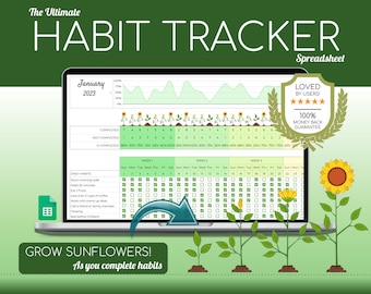 Habit Tracker Spreadsheet | Google Sheets | Daily | Weekly | Monthly Habit Planner | Goal Planner | Digital Dashboard | Simple Tasks Planner