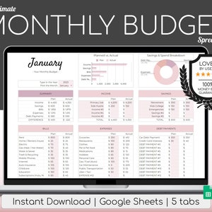 Monthly Budget Spreadsheet | Simple Annual Budget | Personal Finances Excel | Easy Google Sheets | Financial Planner | Customized Categories