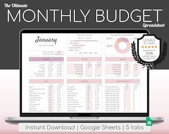 Feuille de calcul budgétaire mensuel | Budget annuel simple | Finances personnelles Excel | Feuilles Google faciles | Planificateur financier | Catégories personnalisées
