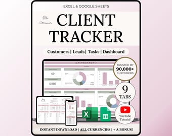 Rastreador de clientes Excel CRM Rastreador Hoja de cálculo Google Sheets Gestión de clientes potenciales para pequeñas empresas Rastreador de tareas Registro de comunicación Gestión de clientes