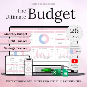 Ultimate Annual Budget Spreadsheet | Excel Google Sheets Budget Template | Monthly Budget Tracker | Debt Tracker | Financial Planner