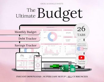 Ultimate Annual Budget Spreadsheet | Excel Google Sheets Budget Template | Monthly Budget Tracker | Debt Tracker | Financial Planner