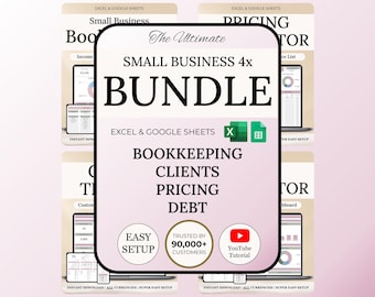 Small Business Bundle Bookkeeping Spreadsheet Client Tracker CRM Excel Template Google Sheets Budget Tracker Pricing Calculator Debt Tracker