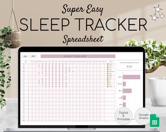 Schlaf Tracker Printable | Monatliches, tägliches Schlafjournal | PDF | Schlafqualitätslogbuch | Planer Schlafstunden | Google Sheets Vorlage | Veränderbar