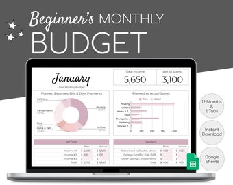 Hoja de cálculo de presupuesto mensual para principiantes / Presupuesto anual simple / Excel de finanzas personales / Hojas de cálculo fáciles de Google / Planificador financiero