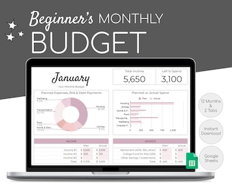 Beginner&#39;s Monthly Budget Spreadsheet | Simple Annual Budget | Personal Finances Excel | Easy Google Sheets | Financial Planner