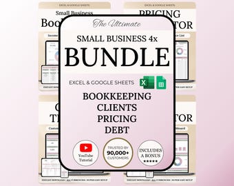 Small Business Bundle Bookkeeping Spreadsheet Client Tracker CRM Excel Template Google Sheets Budget Tracker Pricing Calculator Debt Tracker