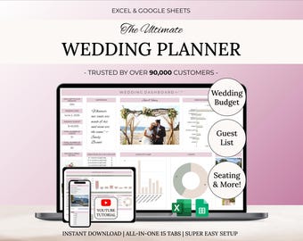 Wedding Planning Spreadsheet | Google Sheets | Wedding Checklist | Wedding Budget Spreadsheet | Wedding To Do | Timeline | Wedding Template