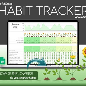 Habit Tracker Spreadsheet | Google Sheets | Daily | Weekly | Monthly Habit Planner | Goal Planner | Digital Dashboard | Simple Tasks Planner