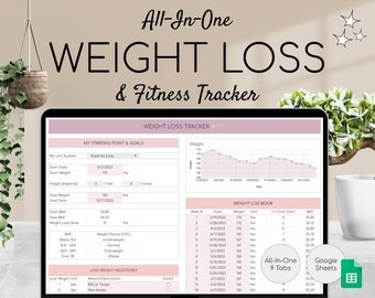 Tracker di perdita di peso e fitness / Fogli Google / Tracker di calorie / Pianificatore di pasti / Tracker di abitudini / Pianificatore di allenamento digitale