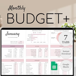 Monthly Budget Plus Spreadsheet | Simple Annual Budget | Personal Finances Excel | Easy Google Sheets | Financial Planner | All-In-One