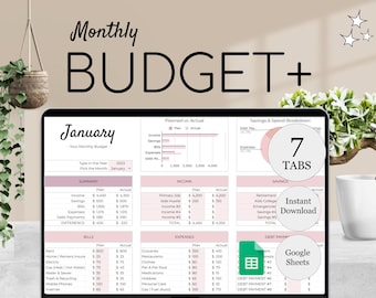 Monthly Budget Plus Spreadsheet | Simple Annual Budget | Personal Finances Excel | Easy Google Sheets | Financial Planner | All-In-One