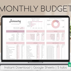 Feuille de calcul du budget mensuel | Palette rose poudré | Budget annuel simple | Finances personnelles | Feuilles Google faciles | Planificateur financier facile