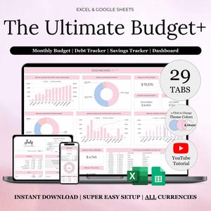 Ultimate Annual Budget Spreadsheet | Excel Google Sheets Budget Template | Monthly Budget Tracker | Debt Tracker | Financial Planner