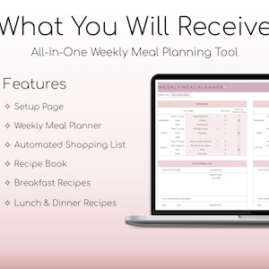 Weekly Meal Planner and Grocery List Google Sheets Digital Template Automated Shopping List Food Prep Printable Digital Meal Planner image 2