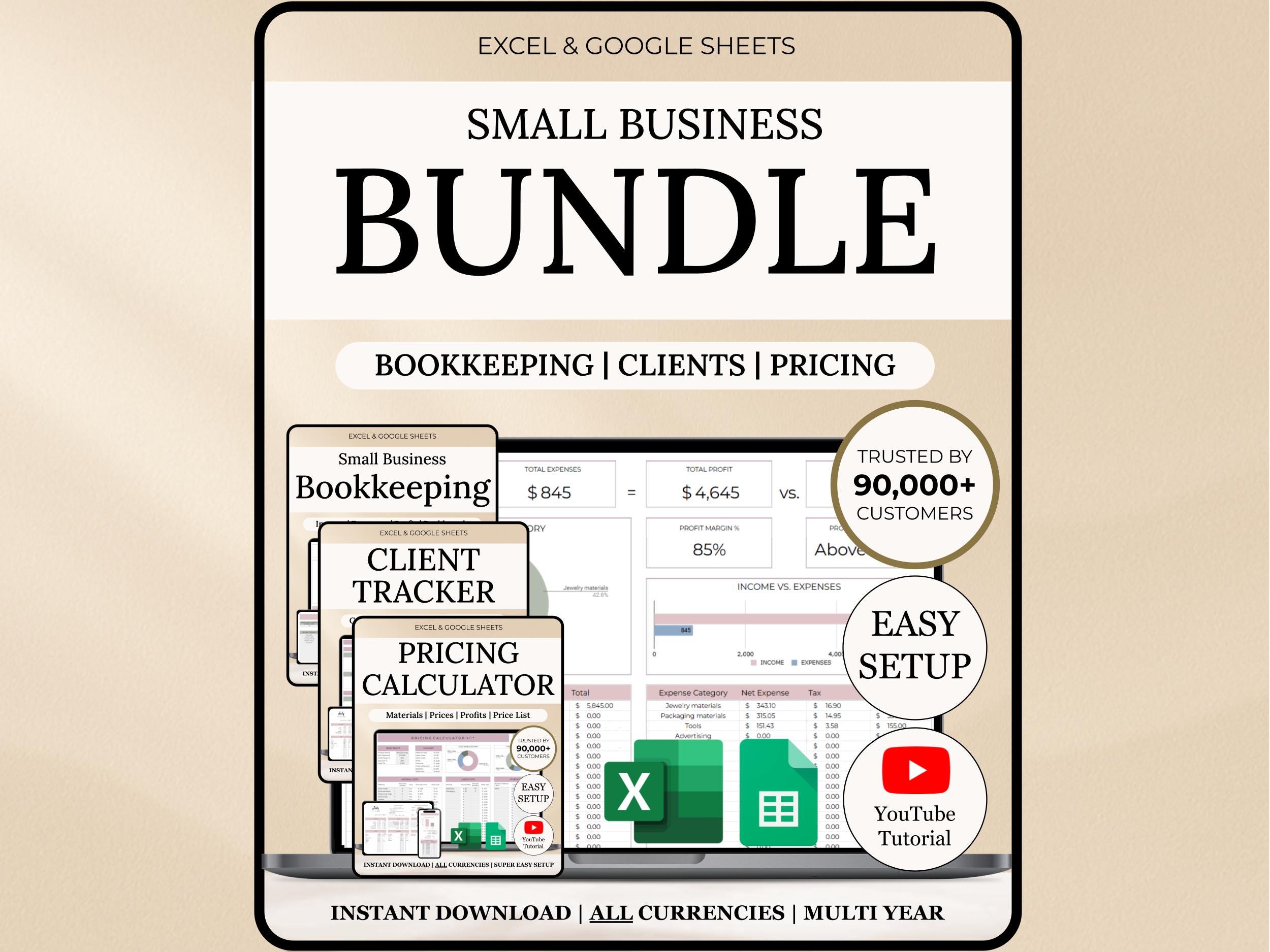 Small Business Bundle Bookkeeping Spreadsheet Client Tracker CRM Excel ...