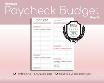 Minimalist Budget | Budget by Paycheck | Simple Printable PDF | Income | Personal Finances | Easy to Use Google Sheets | Financial Planner