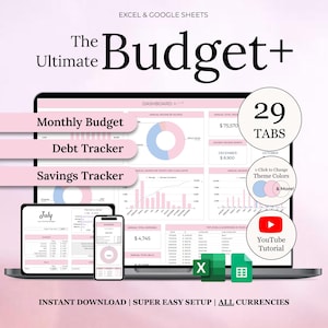 Ultimate Annual Budget Spreadsheet | Excel Google Sheets Budget Template | Monthly Budget Tracker | Debt Tracker | Financial Planner