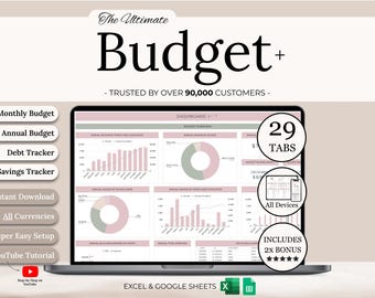 Ultimate Annual Budget Spreadsheet | Excel Google Sheets Budget Template | Monthly Budget Tracker | Debt Tracker | Financial Planner