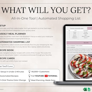 Weekly Meal Planner Spreadsheet Google Sheets & Excel Digital Template Automated Shopping List Food Prep Printable Digital Meal Planner image 2