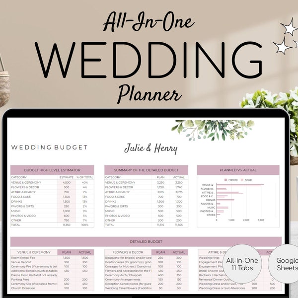 Wedding Planning Spreadsheet | Google Sheets | Wedding Checklist | Wedding Budget Spreadsheet | Wedding To Do | Timeline | Wedding Template