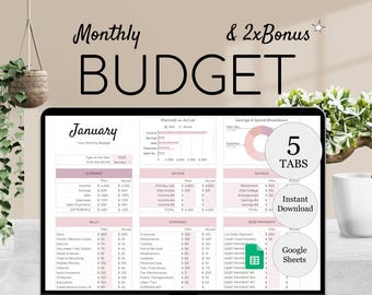 Monthly Budget Spreadsheet | Simple Annual Budget | Personal Finances | Google Sheets | Financial Planner | Habit Tracker | Fitness Tracker