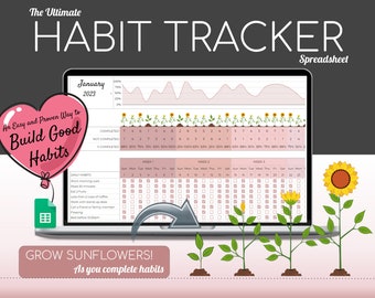 Habit Tracker Spreadsheet | Google Sheets | Daily | Weekly | Monthly Habit Planner | Goal Planner | Digital Dashboard | Simple Tasks Planner