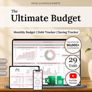 Ultimate Annual Budget Spreadsheet | Excel Google Sheets Budget Template | Monthly Budget Tracker | Debt Tracker | Financial Planner