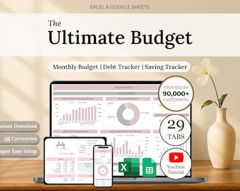 Ultimate Annual Budget Spreadsheet | Excel Google Sheets Budget Template | Monthly Budget Tracker | Debt Tracker | Financial Planner