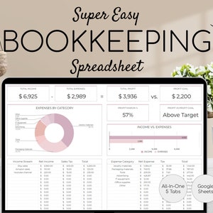Easy Bookkeeping Template | Small Business Finance Spreadsheet | Income and Expense Tracker | Profit and Loss | Accounting Google Sheets