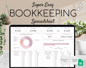 Eenvoudig boekhoudsjabloon | Spreadsheet voor financiën voor kleine bedrijven | Inkomsten- en uitgaventracker | Winst en verlies | Boekhouding Google Spreadsheets