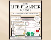 ADHD Life Planner Spreadsheet Budget Tracker Habit Tracker Excel Meal Planner Fitness Planner Life Organizer Productivity Digital Organizer