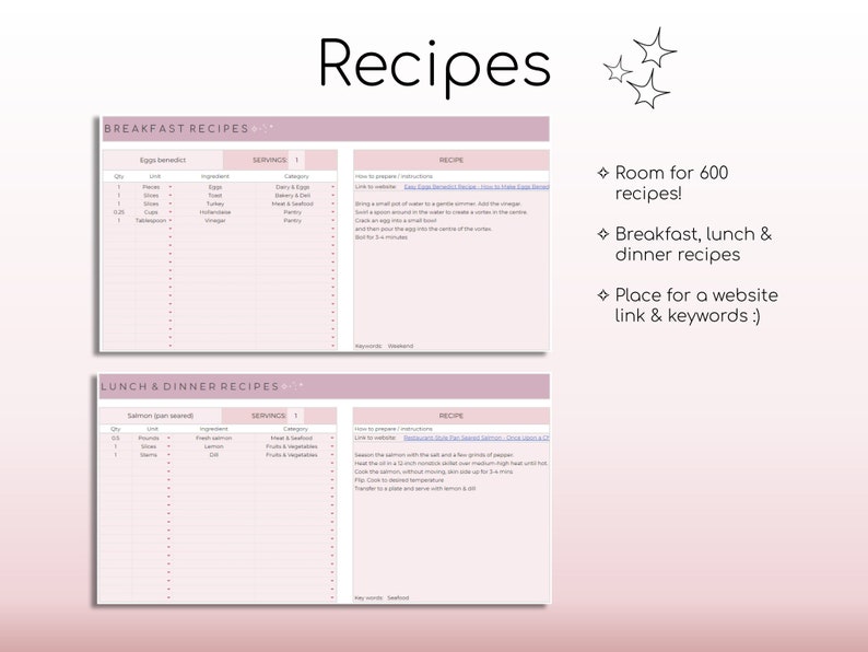 Wekelijkse maaltijdplanner en boodschappenlijst Digitale sjabloon voor Google Spreadsheets Geautomatiseerde boodschappenlijst Voedselbereiding Afdrukbare digitale maaltijdplanner afbeelding 7