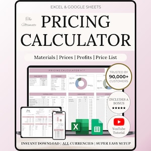 Pricing Calculator for Small Business Product Cost & Profit Margin Template Excel Google Sheets Pricing Guide Handmade Products Profit Calc