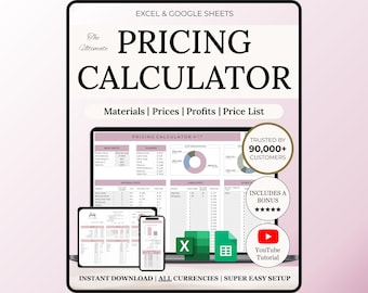 Pricing Calculator for Small Business Product Cost & Profit Margin Template Excel Google Sheets Pricing Guide Handmade Products Profit Calc