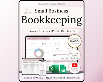 Small Business Bookkeeping Template Excel Bookkeeping Spreadsheet Sales Tracker Accounting Template Income Expense Tracker Self Employed