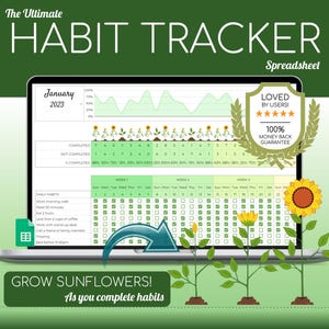 Habit Tracker Spreadsheet | Google Sheets | Daily | Weekly | Monthly Habit Planner | Goal Planner | Digital Dashboard | Simple Tasks Planner