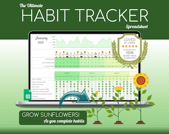 Habit Tracker Spreadsheet | Google Sheets | Daily | Weekly | Monthly Habit Planner | Goal Planner | Digital Dashboard | Simple Tasks Planner