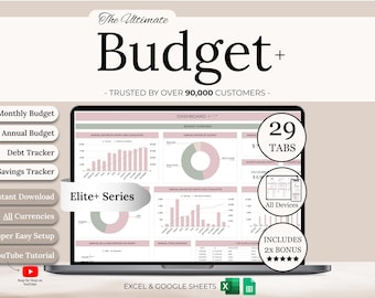 Ultimate Annual Budget Spreadsheet | Excel Google Sheets Budget Template | Monthly Budget Tracker | Debt Tracker | Financial Planner