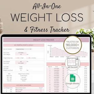 Weight Loss & Fitness Tracker | Google Sheets | Calorie Tracker | Meal Planner | Habit Tracker | Digital Workout Planner