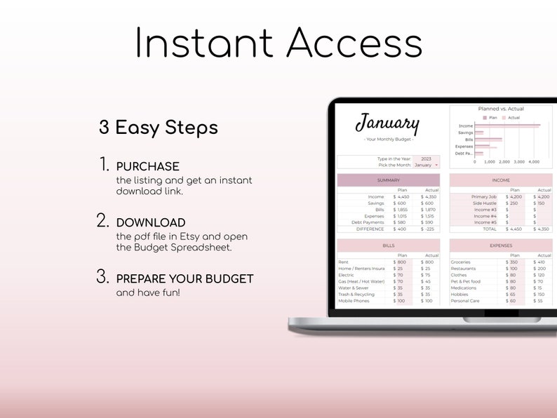 Annual Budget Plus Spreadsheet Simple Annual Budget Etsy