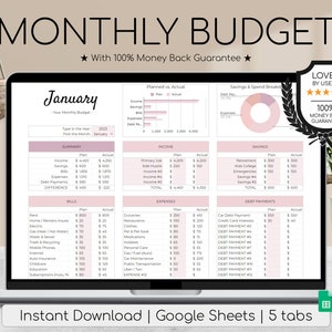 Monatliche Budget Tabelle | Einfaches Jahresbudget | Persönliche Finanzens Excel | Einfach Google Sheets | Haushaltsplaner | Individuell angefertigte Kategorien