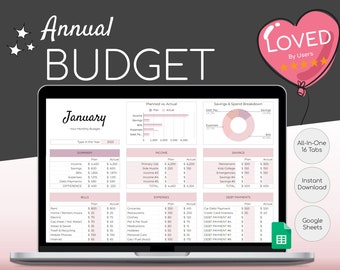 Annual Budget Spreadsheet | Simple Annual Budget | Personal Finances | Easy Google Sheets | Financial Planner | All-In-One | Easy to Use