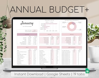Annual Budget Plus Spreadsheet | Simple Annual Budget | Personal Finances | Easy Google Sheets | Financial Planner | All-In-One