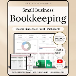 Small Business Bookkeeping Template Excel Bookkeeping Spreadsheet Sales Tracker Accounting Template Income Expense Tracker Self Employed