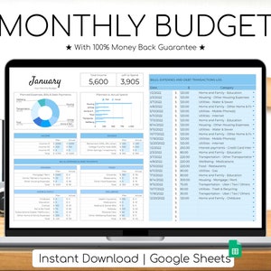 Monthly Budget Spreadsheet | Calming Blues Palette | Simple Annual Budget | Personal Finances Excel | Easy Google Sheets | Financial Planner