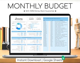 Hoja de cálculo de presupuesto mensual / Paleta Calming Blues / Presupuesto anual simple / Excel de finanzas personales / Hojas de cálculo fáciles de Google / Planificador financiero