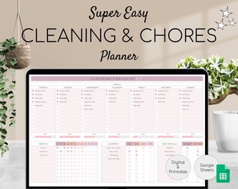 Weekly Cleaning Checklist | Monthly, Yearly Chore Chart | Cleaning Planner | House Chore List | Google Sheets Template | Editable Tracker